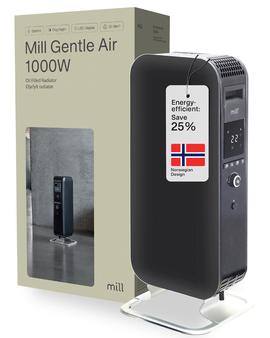 Mill Gentle Air Oil filled radiator 1000W - black