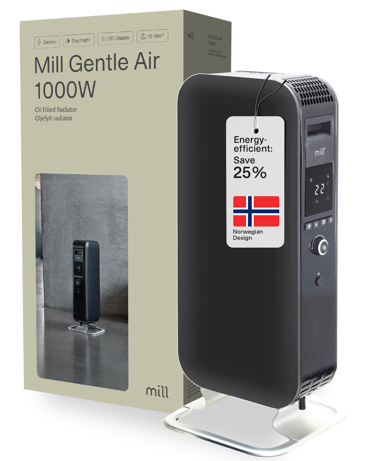 Mill Gentle Air Oil filled radiator 1000W - black