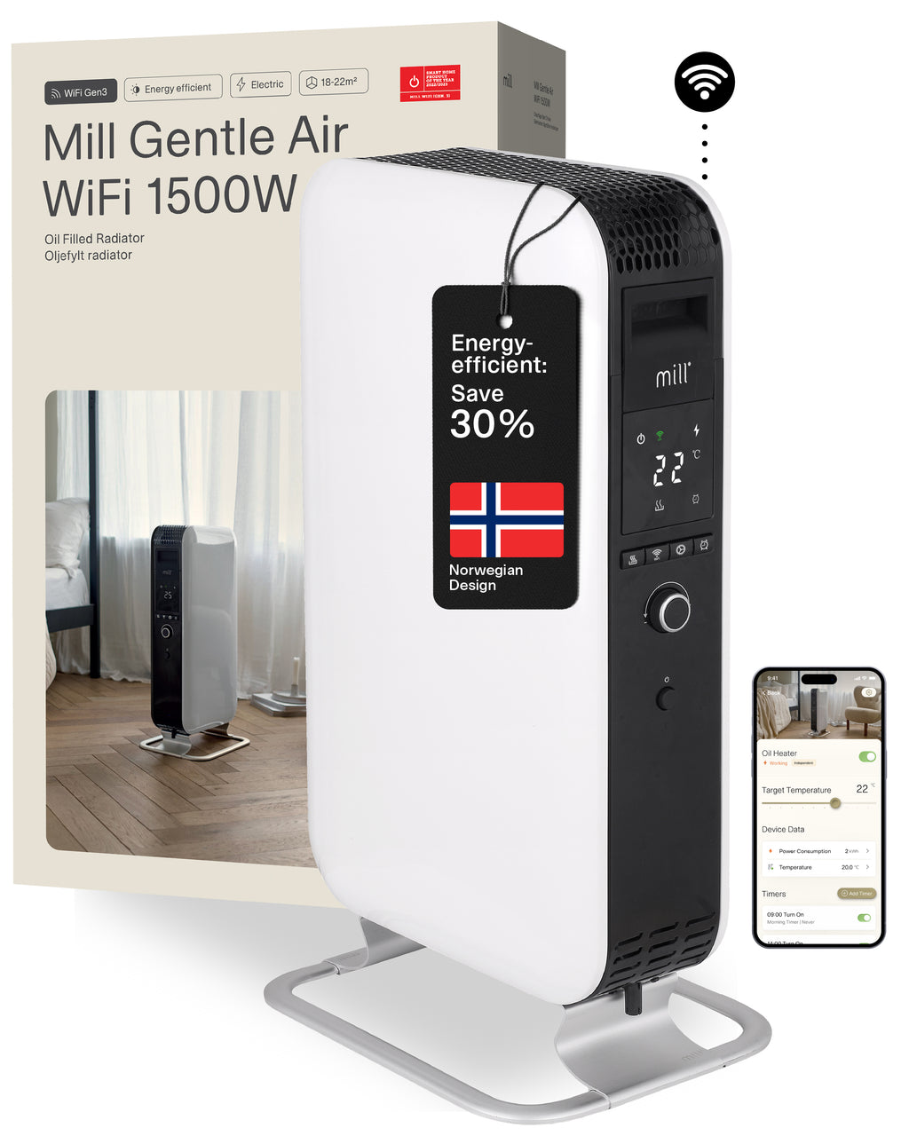 Radiatore a olio Mill Gentle Air WiFi 1500W - bianco
