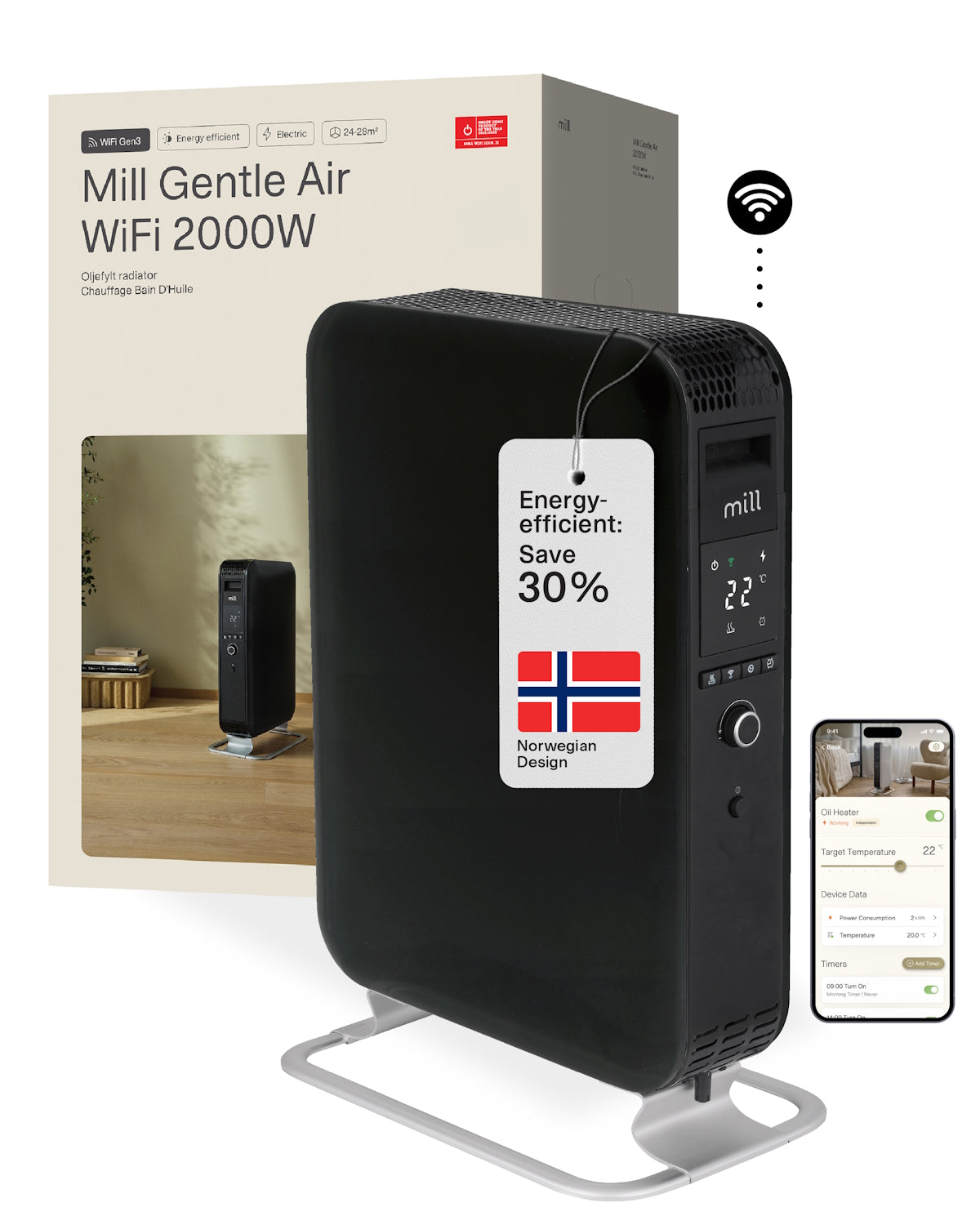 Mill Gentle Air WiFi Oil filled radiator 2000W - black
