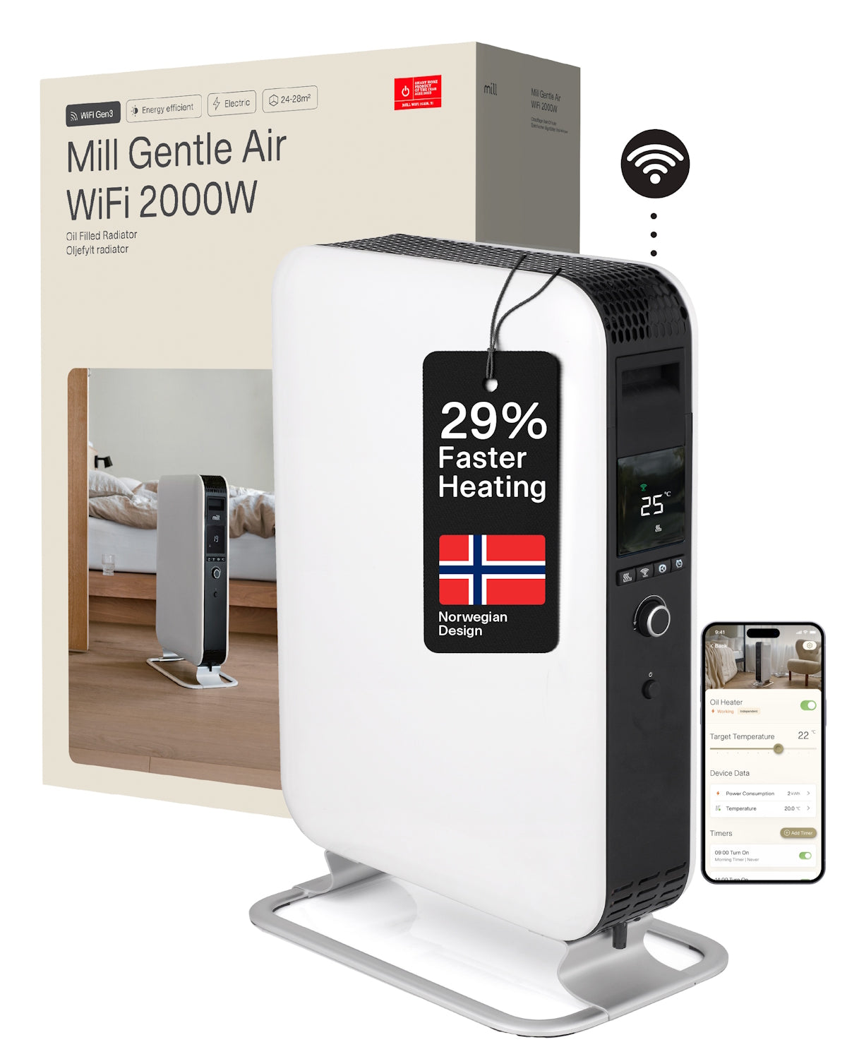 Mill Gentle Air WiFi Oil filled radiator 2000W - white