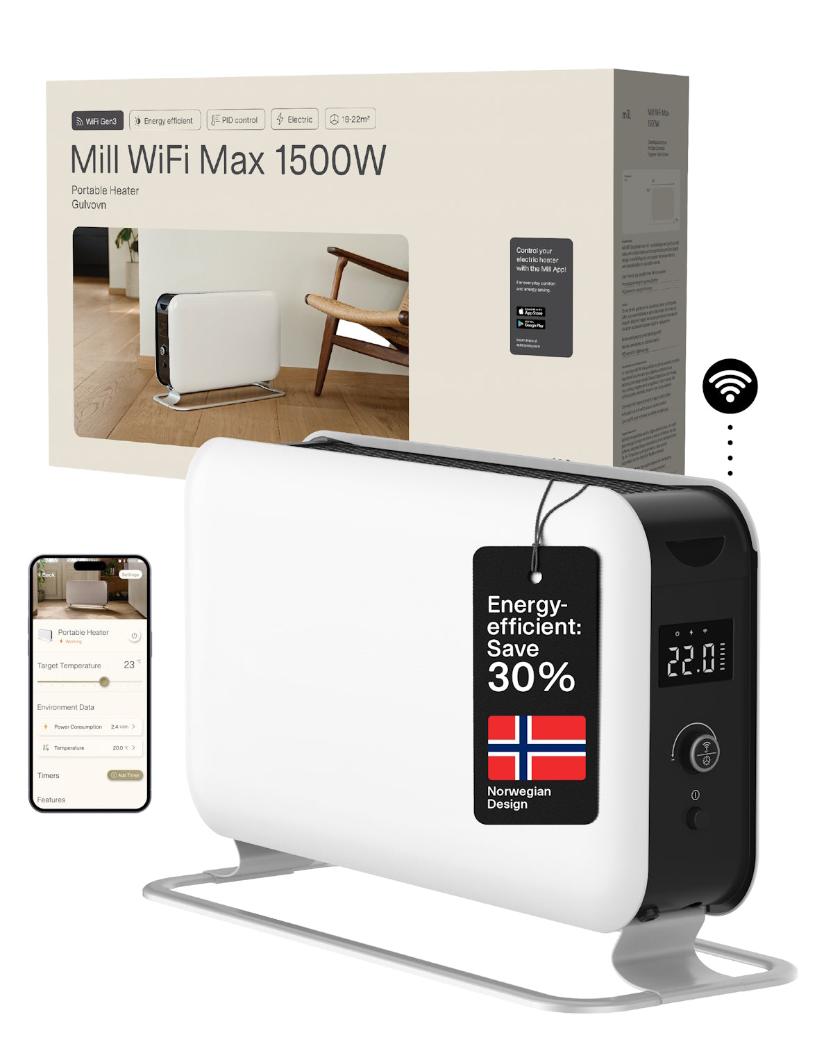 Mill WiFi Max Portable Heater 1500W - white