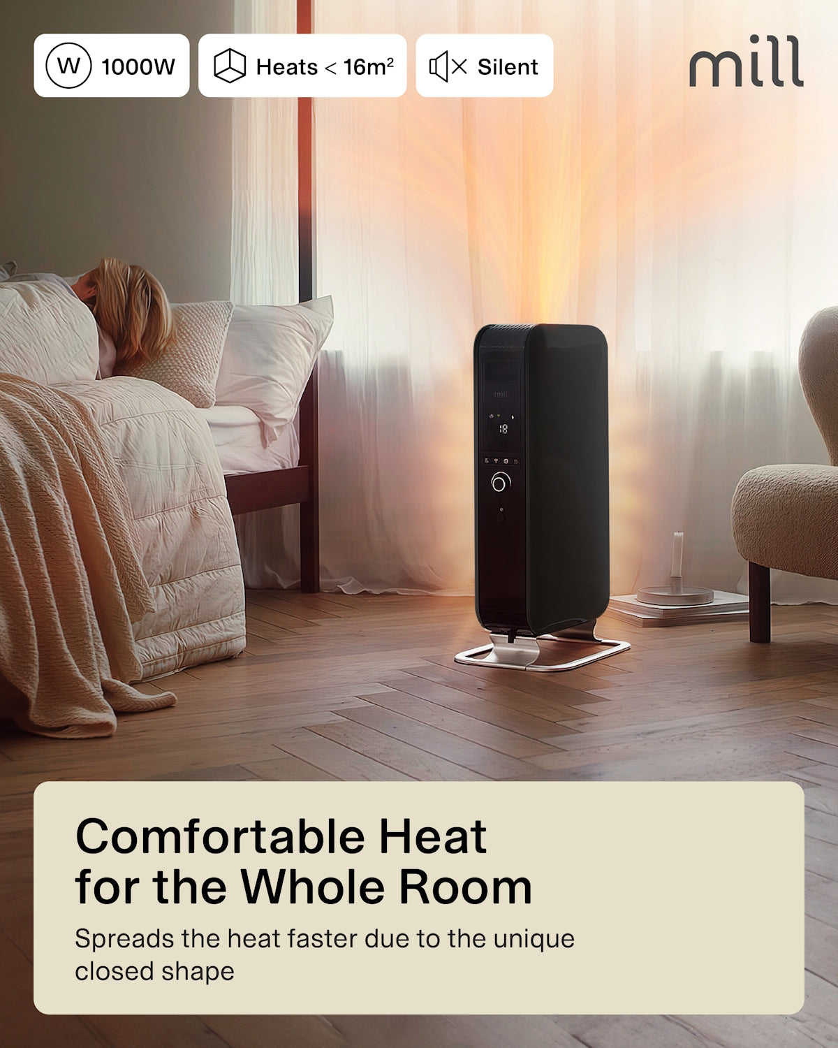 Mill Gentle Air Oil filled radiator 1000W - black