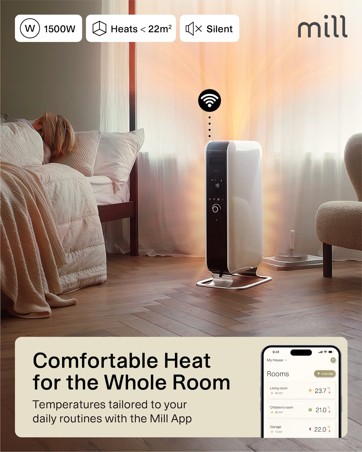 Mill Gentle Air WiFi Oil filled radiator 1500W - white