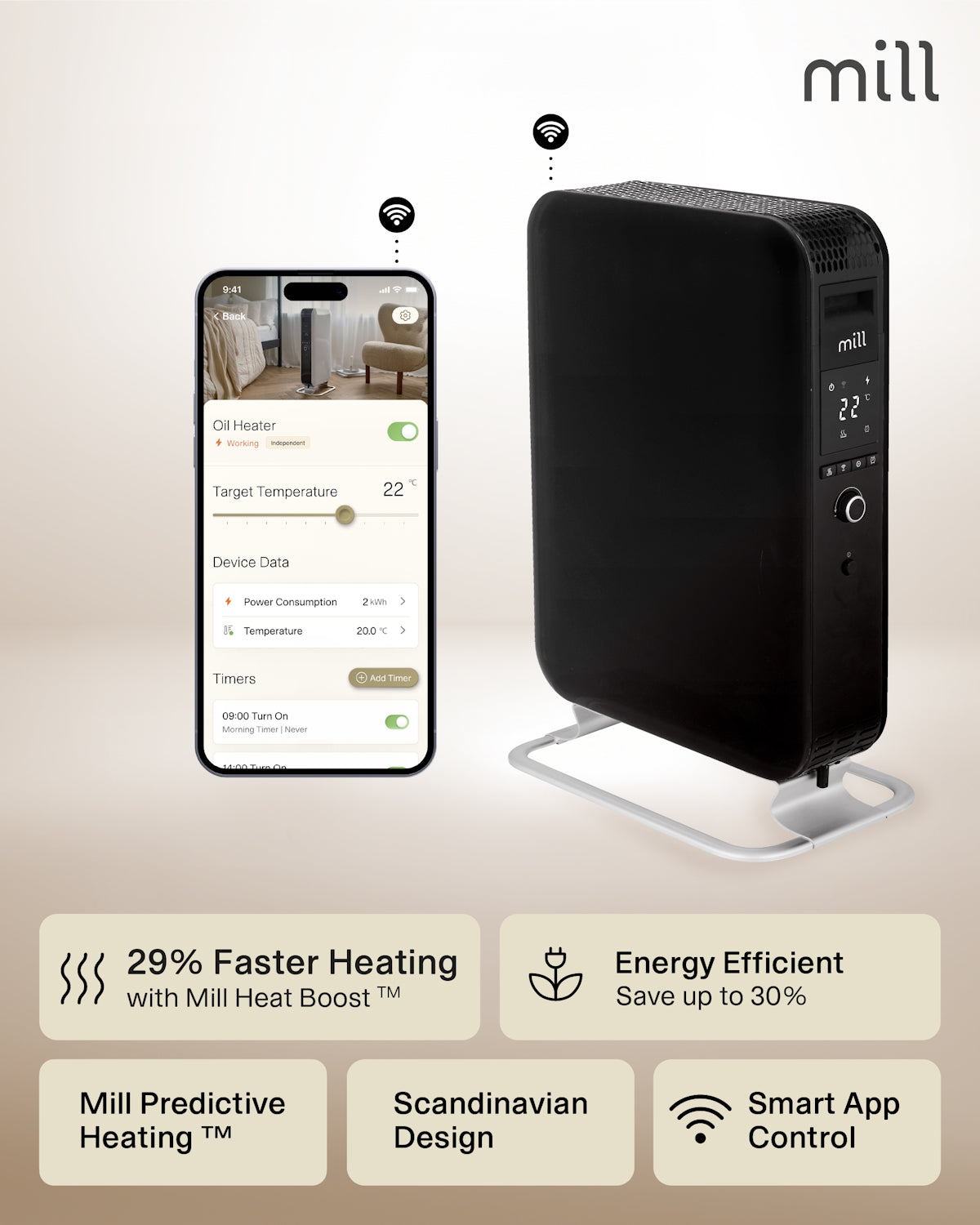 Mill Gentle Air WiFi Oil filled radiator 2000W - black