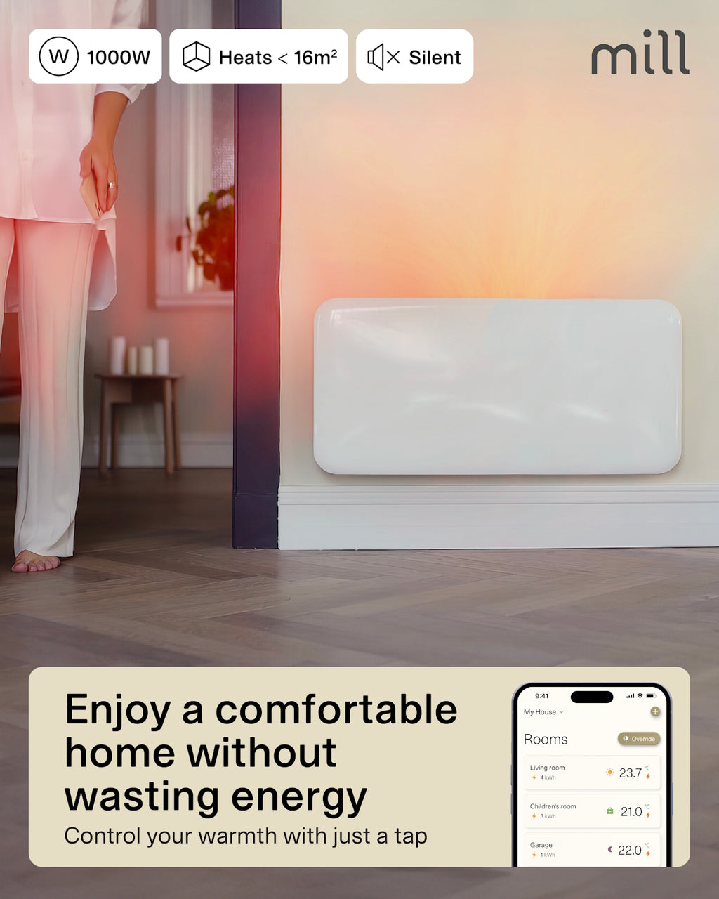 Mill Invisible Smart WiFi Panel Heater 1000W - white