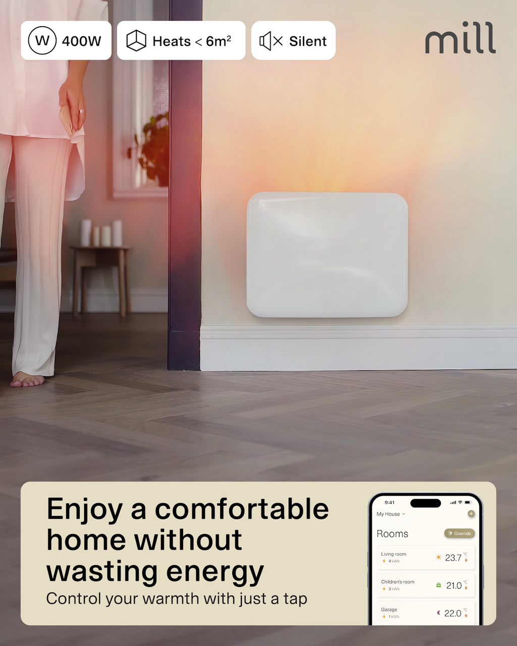Termosifone a pannello intelligente WiFi Mill Invisible 400W - bianco