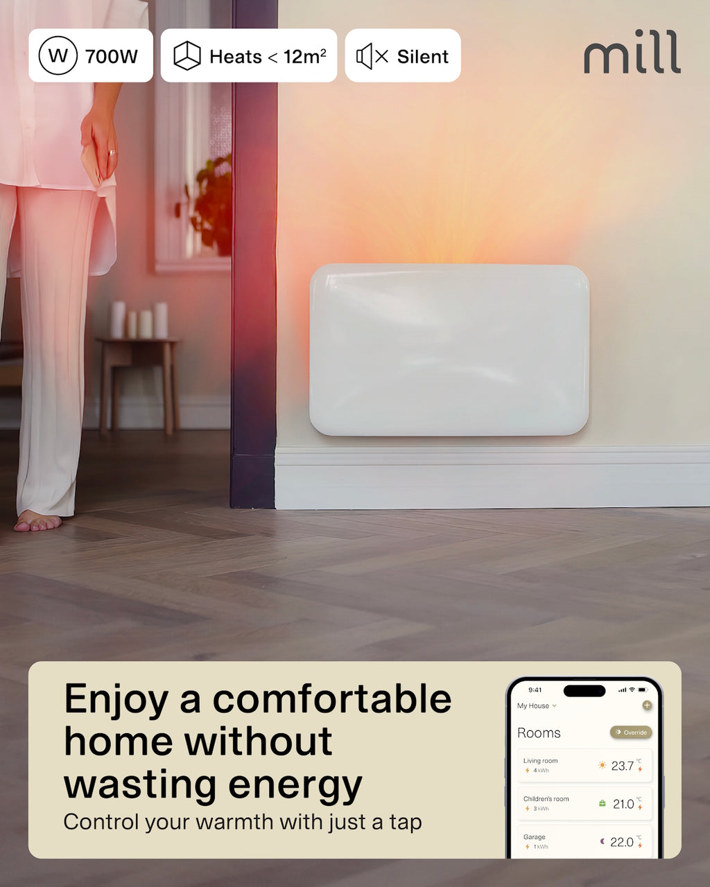 Mill Invisible Smart WiFi Panel Heater 700W - white