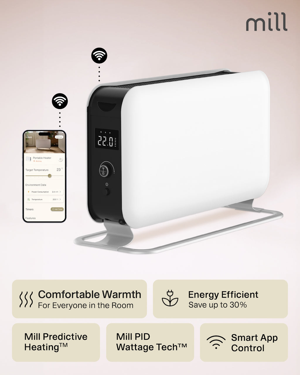 Chauffage portable Mill WiFi Max 1500W - blanc