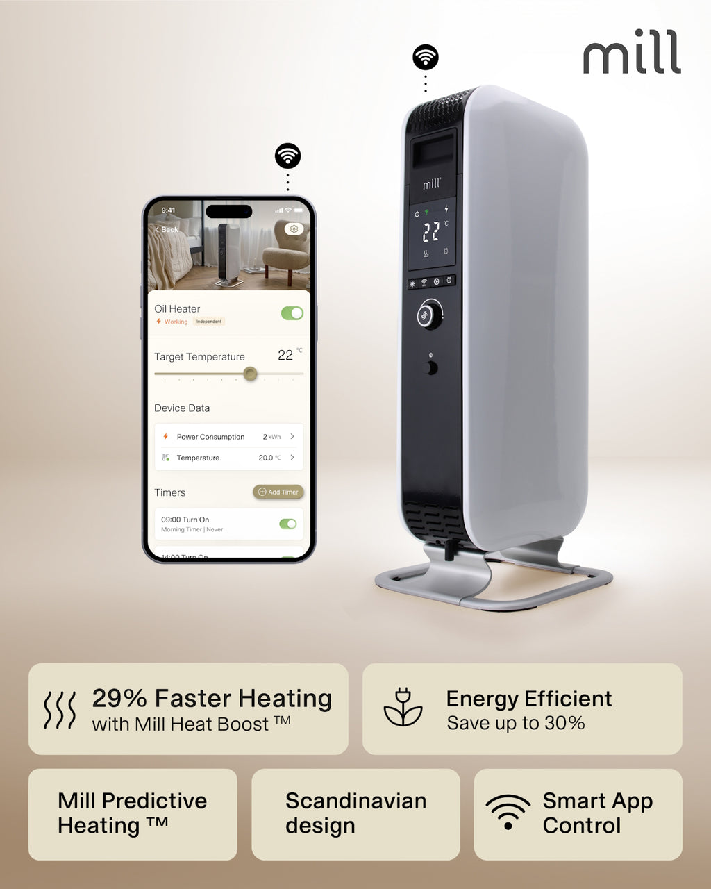 Radiatore a olio Mill Gentle Air WiFi 1500W - bianco