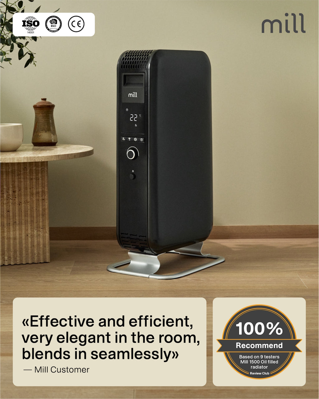 Mill Gentle Air Oil filled radiator 1000W - black