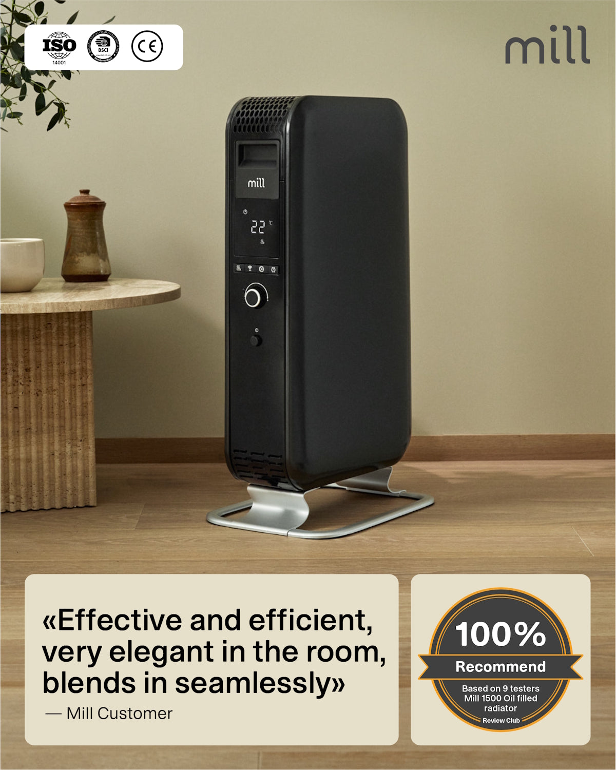 Mill Gentle Air Oil filled radiator 1000W - black