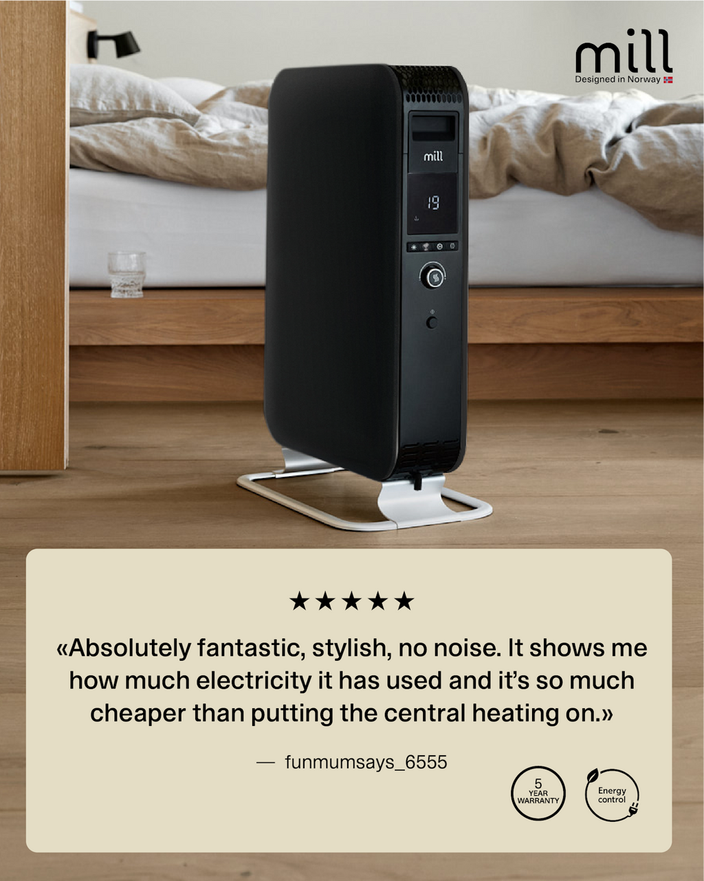 Radiateur à bain d'huile Mill Gentle Air WiFi 1500W - noir