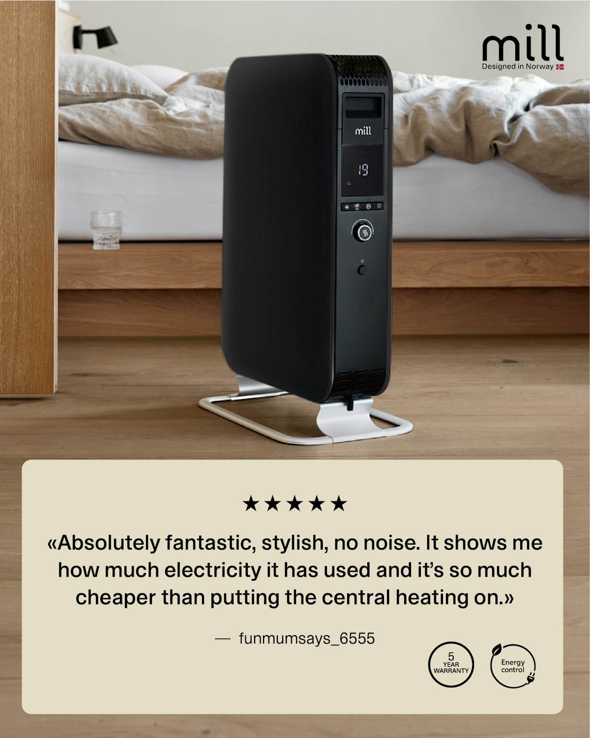 Radiateur à bain d'huile Mill Gentle Air WiFi 1500W - noir