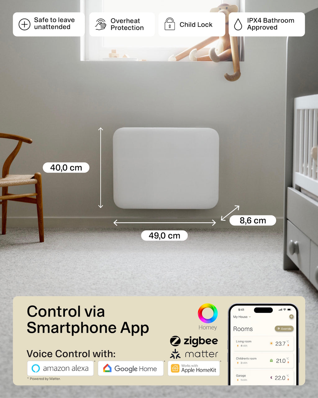 Termosifone a pannello intelligente WiFi Mill Invisible 400W - bianco