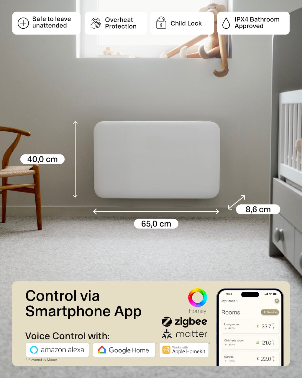 Mill Invisible Smart WiFi Panel Heater 700W - white