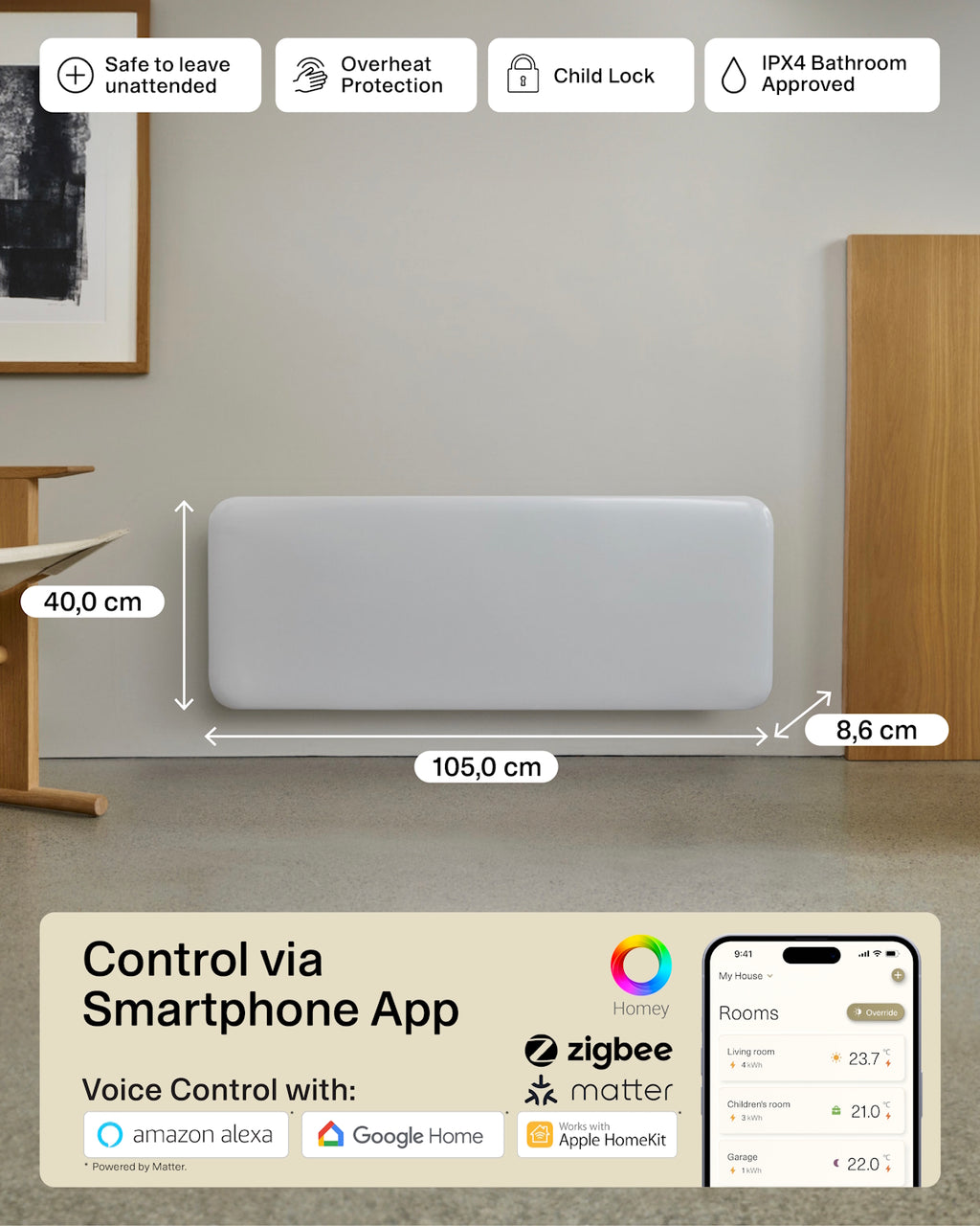 Mill Invisible Smart WiFi Panel Heater 1300W - white