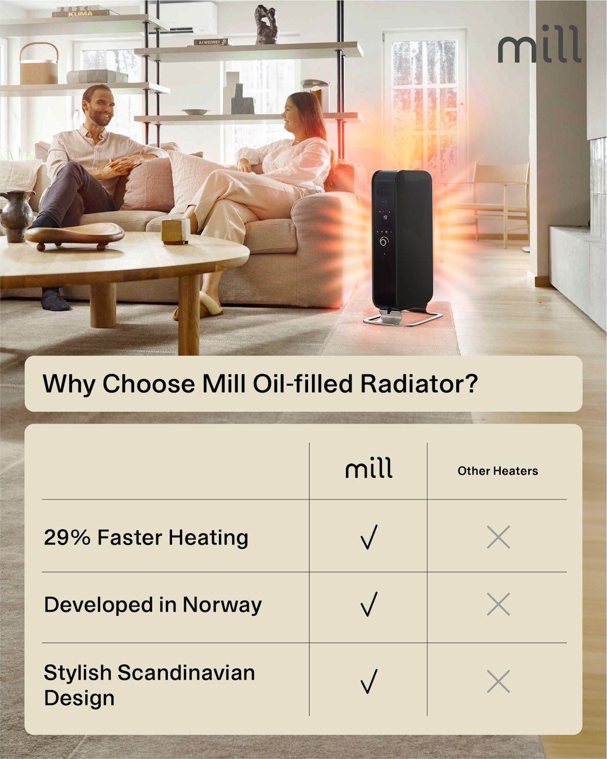 Mill Gentle Air Oil filled radiator 1000W - black