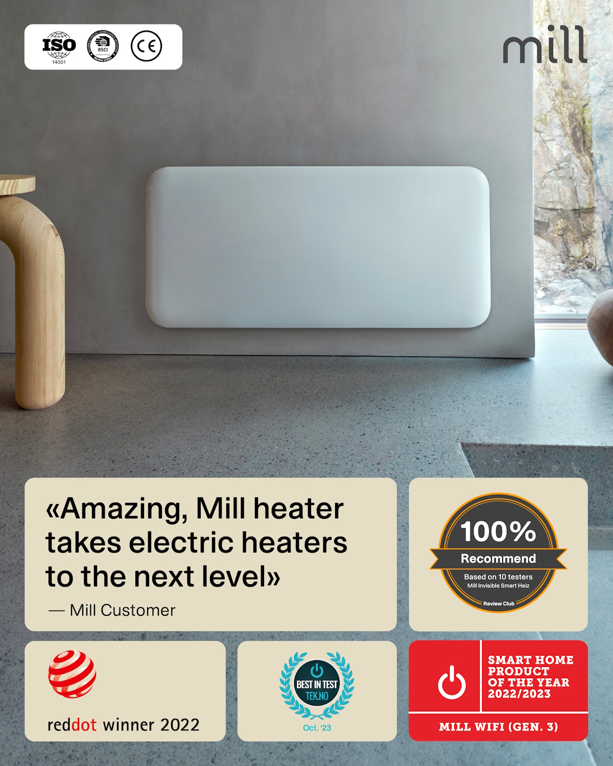 Mill Invisible Smart WiFi Panel Heater 1000W - white