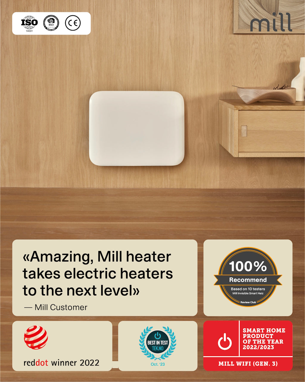 Termosifone a pannello intelligente WiFi Mill Invisible 400W - bianco