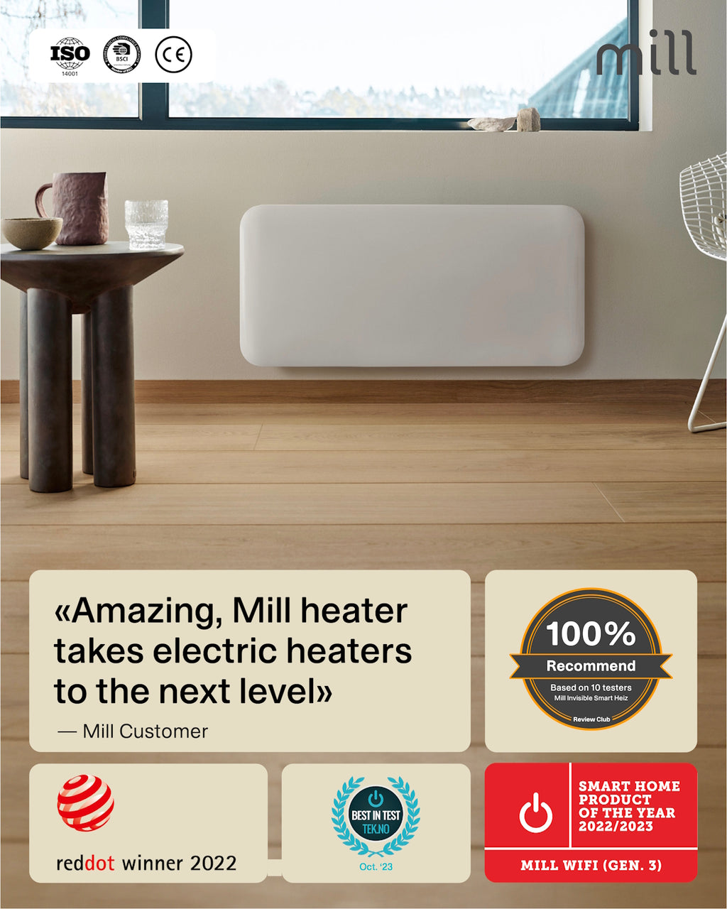 Mill Invisible Smart WiFi Panel Heater 700W - white