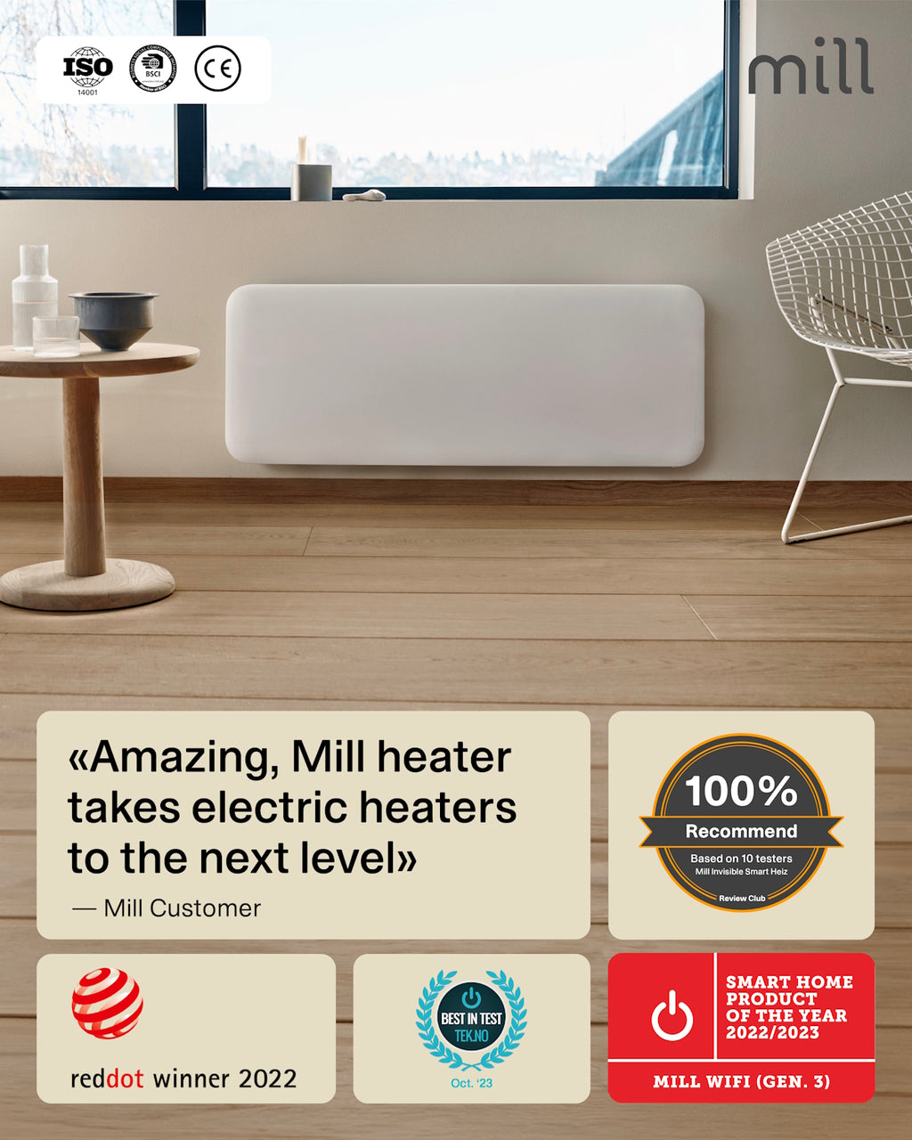 Mill Invisible Smart WiFi Panel Heater 1300W - white