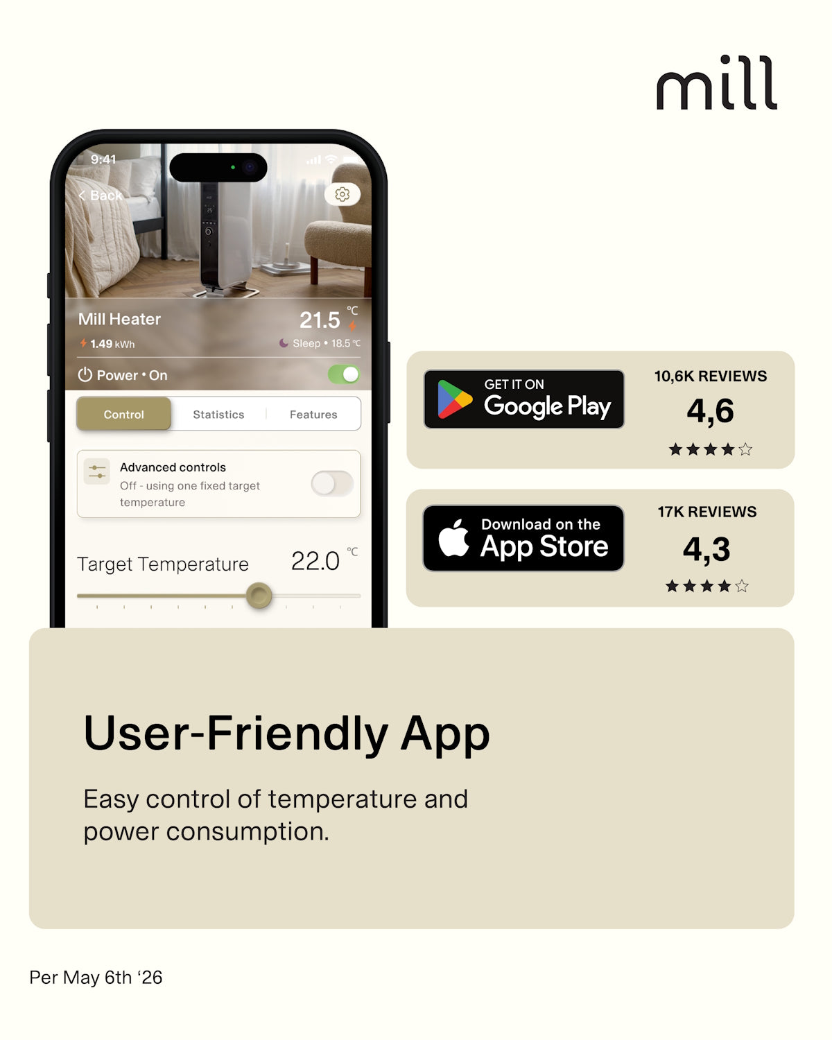 Chauffage portable Mill WiFi Max 1500W - blanc