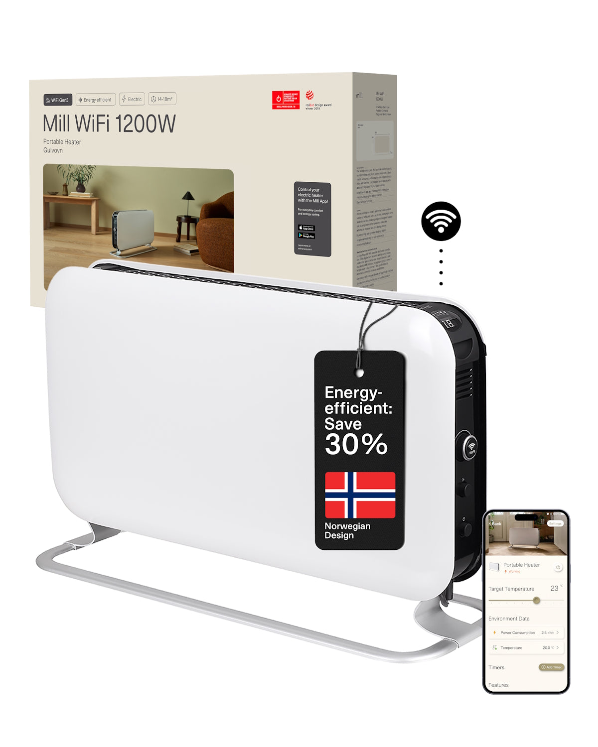 Mill WiFi Portable Heater 1200W - white