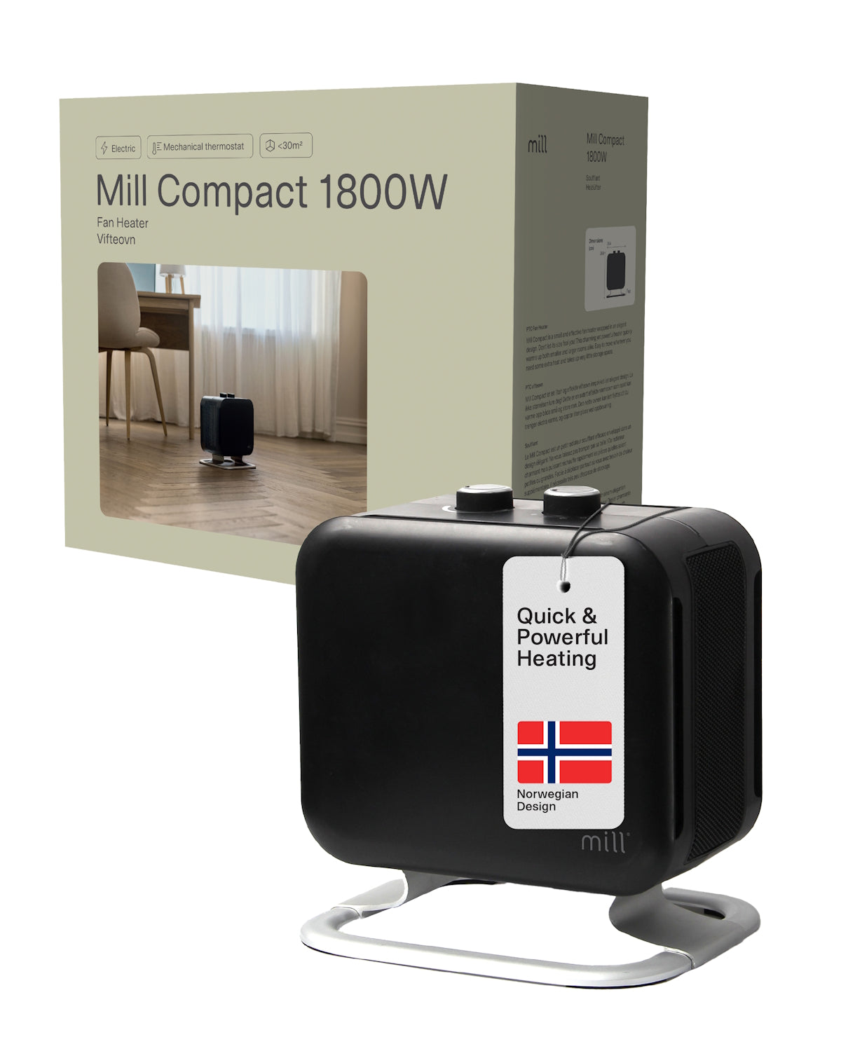 Mill Compact Fan Heater 1800W - black