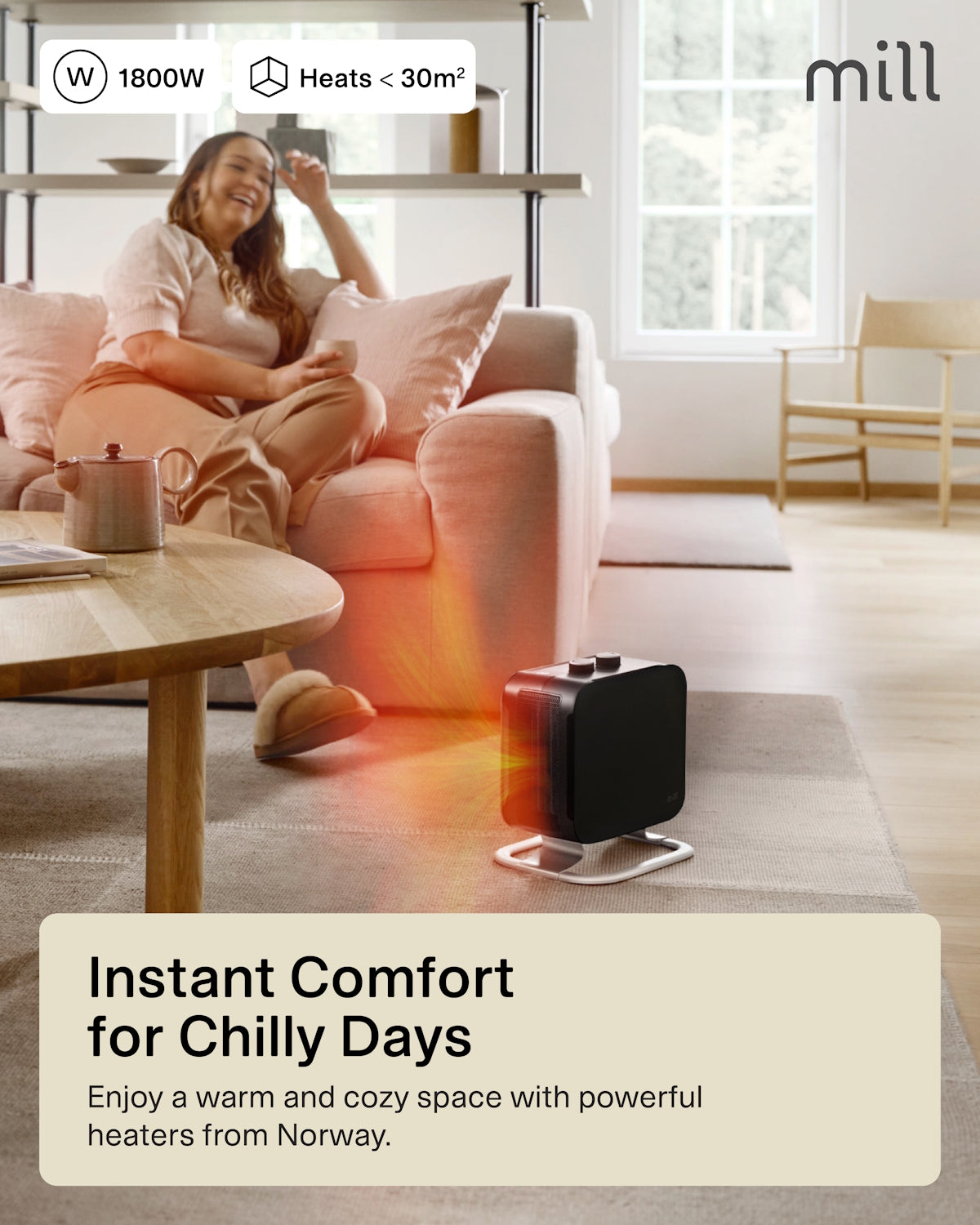 Mill Compact Fan Heater 1800W - black