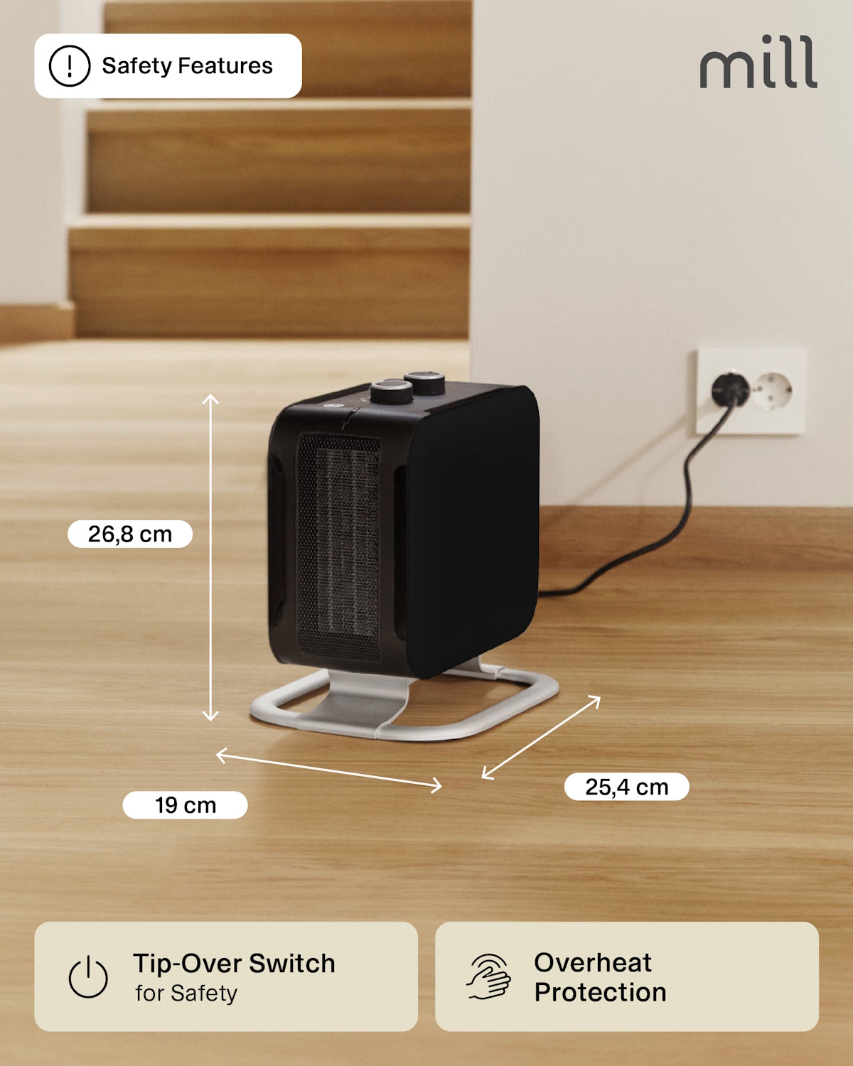 Mill Compact Fan Heater 1800W - black