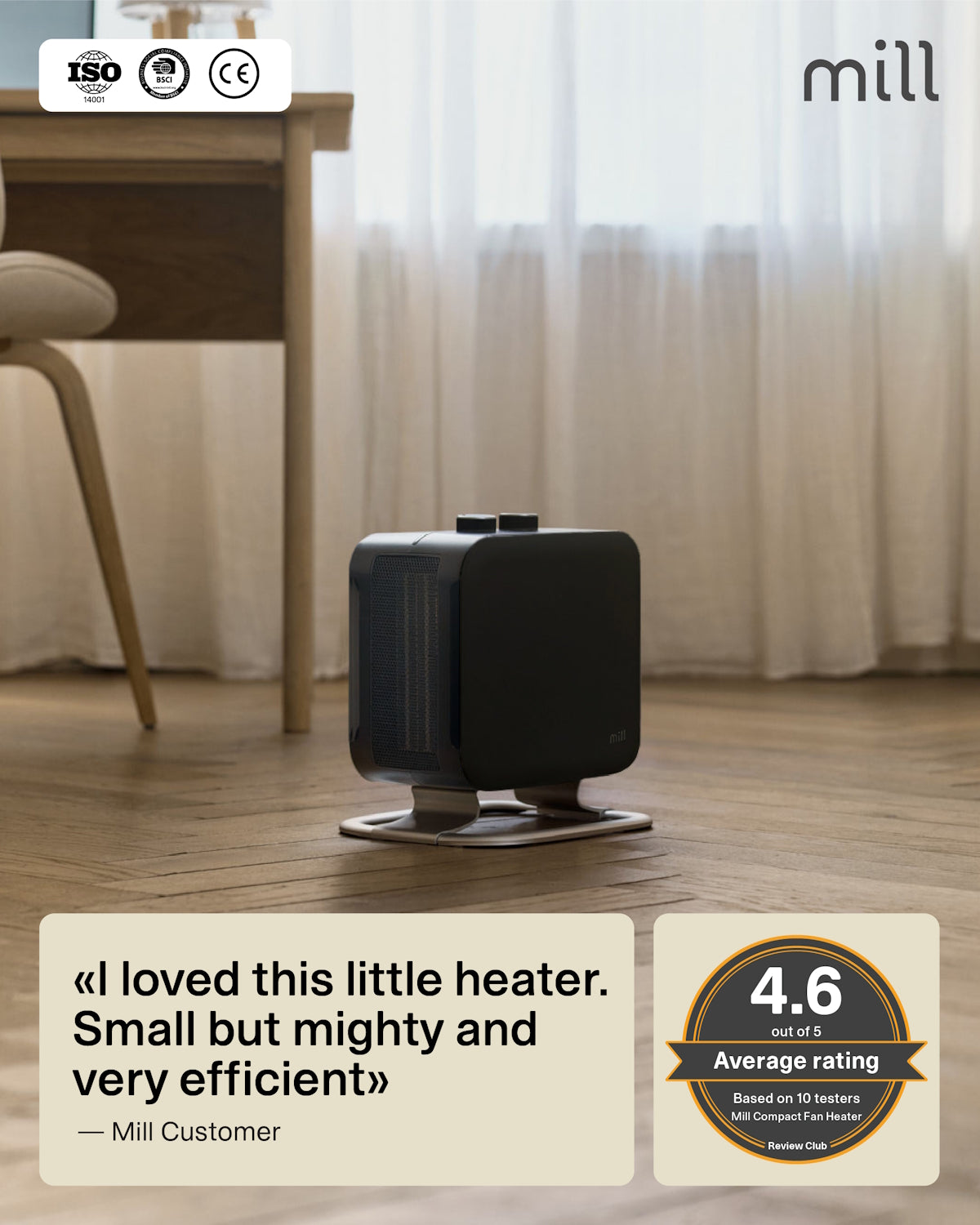 Mill Compact Fan Heater 1800W - black