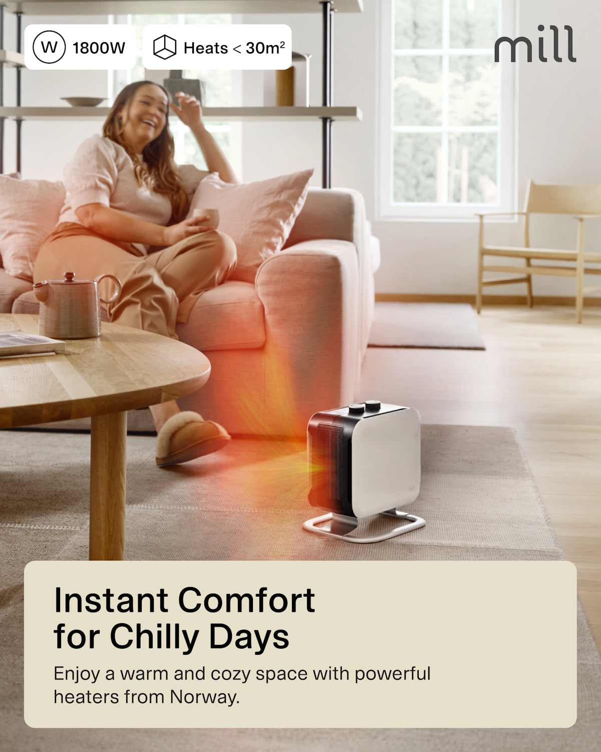 Mill Compact Fan Heater 1800W - white