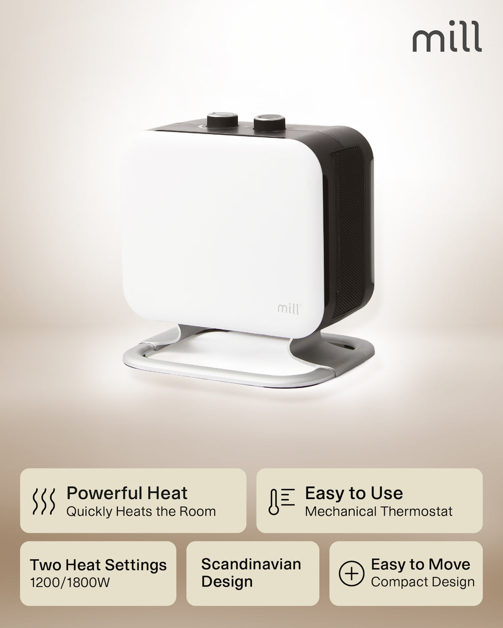 Radiateur soufflant compact Mill 1800W - blanc