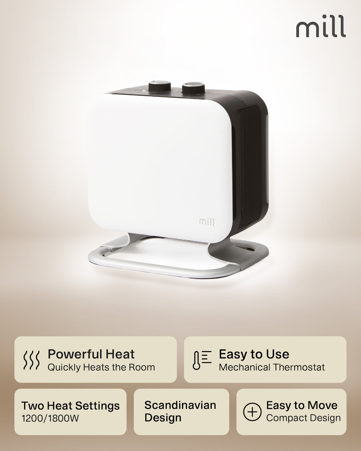 Mill Compact Fan Heater 1800W - white