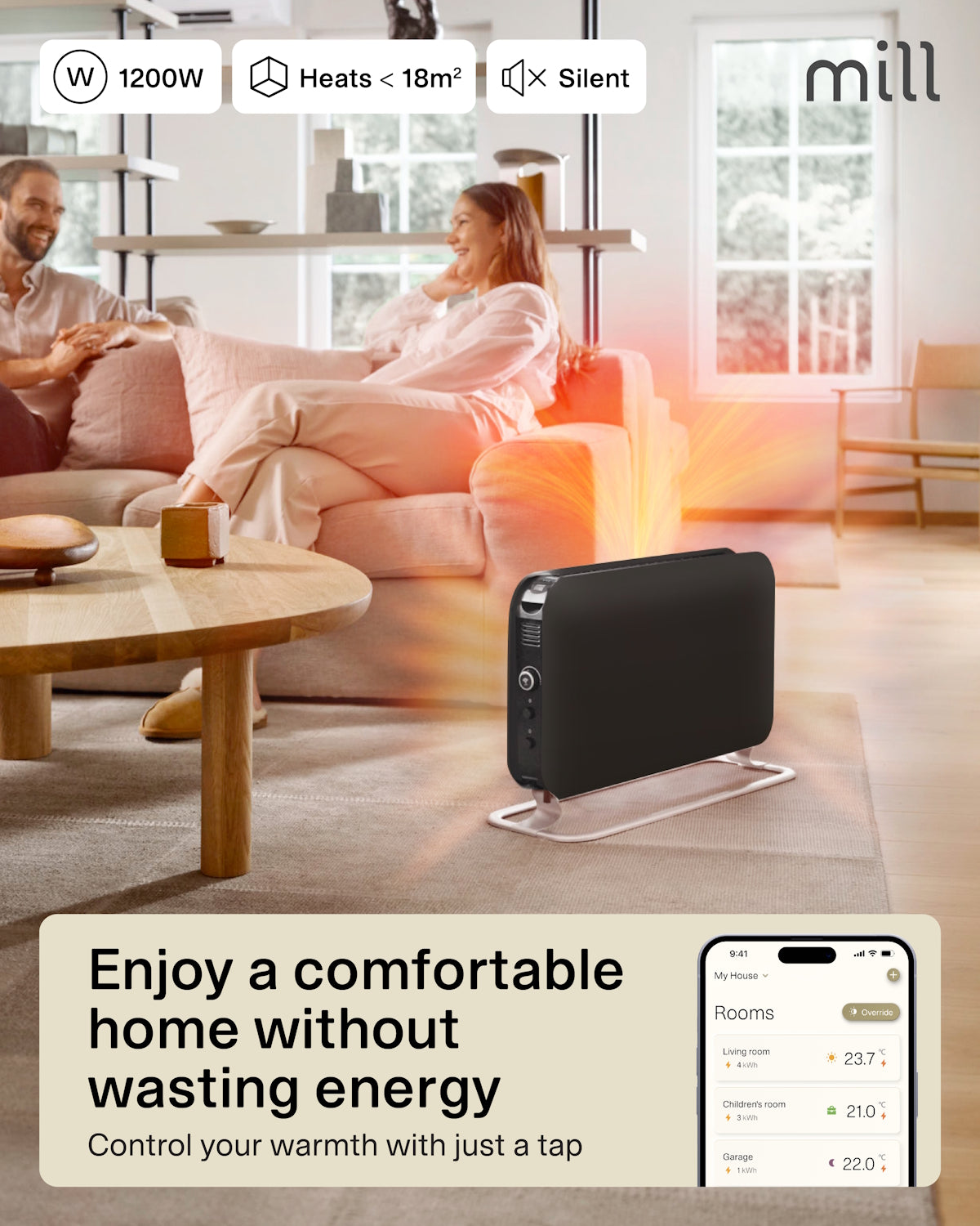 Mill WiFi Portable Heater 1200W - black