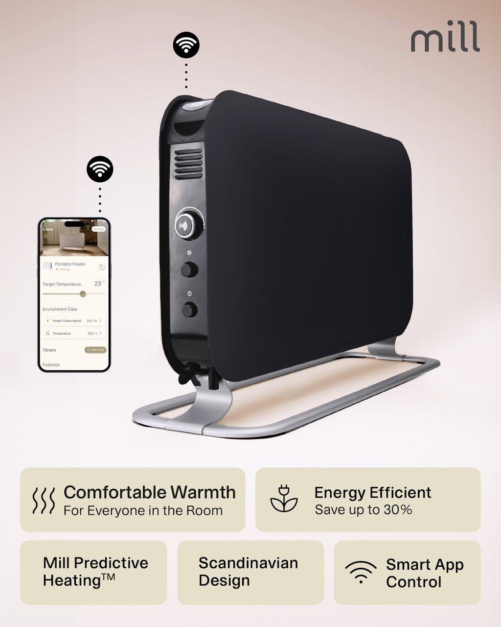 Mill WiFi Portable Heater 1200W - black