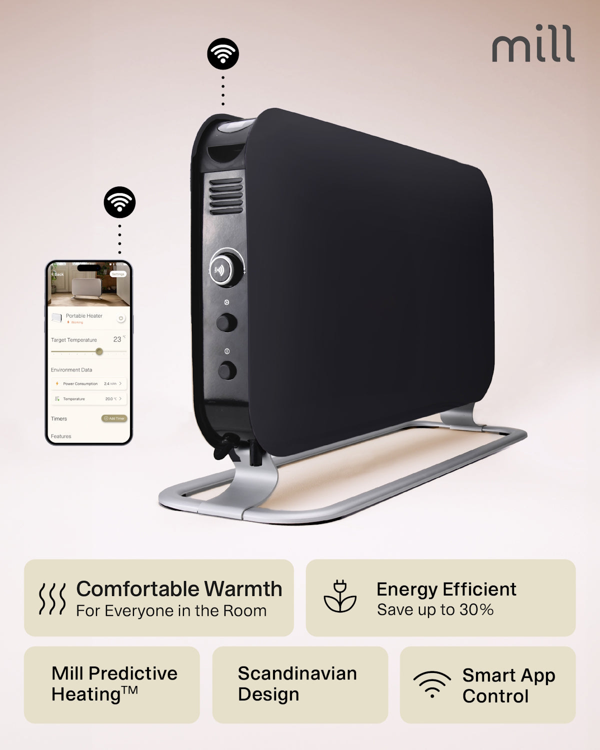 Mill WiFi Portable Heater 1200W - black