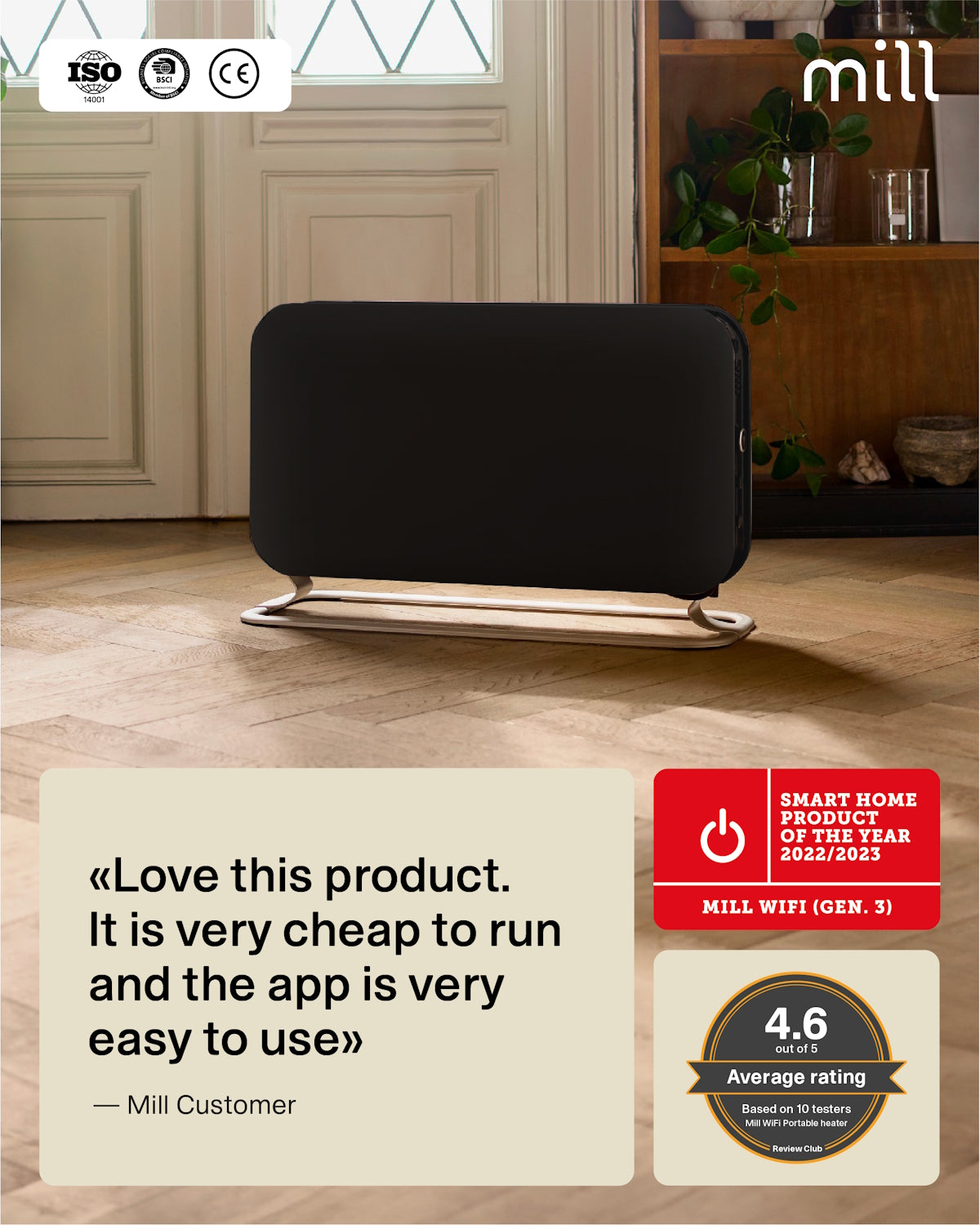 Mill WiFi Portable Heater 1200W - black